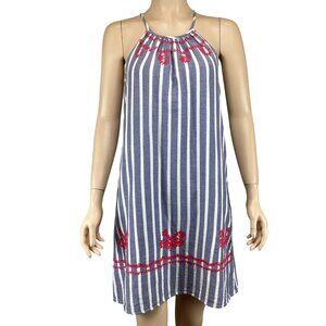 THML Dress Size Small Halter‎ Sleeveless Dress Blue Pink Embroidery